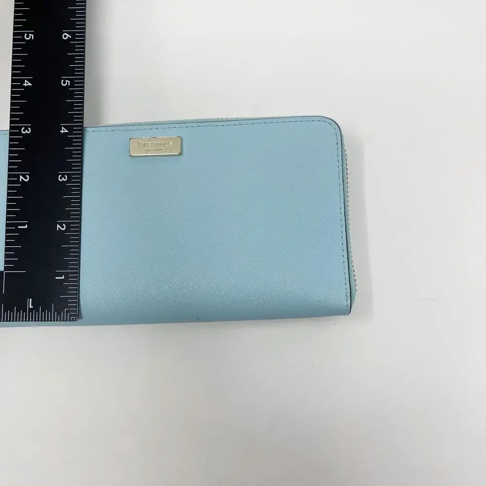 Kate Spade Grace Blue Newbury Lane Neda Wallet Leather Zip Around Gold Hardware